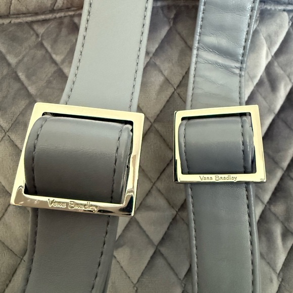 Vera Bradley Quilted Gray Velour/Velvet Drawstring Backpack Bag - Picture 5 of 13